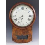 A Victorian walnut drop dial fusee wall clock, the 24cm painted white dial applied with Roman