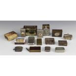 A collection of vestas, to include two silver vesta cases, a Secessionist style vesta stamped '925