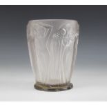 A Rene Lalique (French, 1860-1945) "Danaides" opalescent glass vase, the body relief moulded and