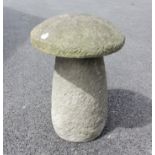 A reconstituted stone staddle stone, of typical mushroom form, 64cm high