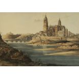 Continental School (19th century), A cathedral viewed from across a river, Watercolour on paper,