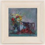 Continental school (20th century), Still life with flowers and jug, Oil on board, Indistinctly