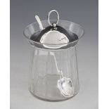 An Edwardian cut glass silver mounted preserve jar, Synyer & Beddoes, Birmingham 1908, of tapering