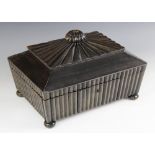 An Anglo-Indian horn sewing box/compendium, Vizagapatam, 19th century, of ribbed rectangular form