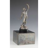 A silver plated Military trophy, 20th century, modelled as Hephaestus on an ebonised square plinth