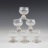 Six Georgian bonnet glasses, mid 18th century (circa 1760), each of goblet form, the fluted bowl