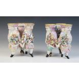 A pair of Bloch and Cie Paris porcelain spill vases imitating Meissen, late 19th century, each