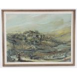Paul Martinez-Frias (British, b.1929), An extensive landscape with hilltop village, Oil on board,