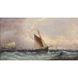 English school (19th century), Fishing boats at sea with the white cliffs of Dover beyond, Oil on