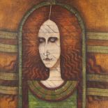 Modernist school (20th century), A Stylised portrait of a pre-Raphaelite-esque red headed lady in