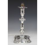 A Victorian silver candlestick, Carrington & Co, London 1891, converted to a lamp base, the