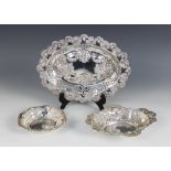 An Edwardian silver bon-bon dish, Joseph Gloster, Birmingham 1902, of oval form with shell and