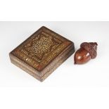 A turned yew wood treen trinket box modelled as an acorn, 20th century, the cup and acorn joined