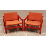 A pair of 1960's/70's campus chairs by Morton Lupton for Habitat, each chair with a painted beech