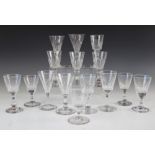A collection of fifteen cordial glasses, 19th century and later, to include conical and round funnel