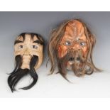 Two Papier Mache Noh theatre style wall masks, one modelled as a demon, 24cm high, the other as a