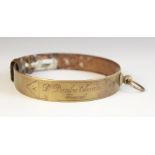 A French brass adjustable dog collar, early 20th century, of typical form and engraved "D. Dambre