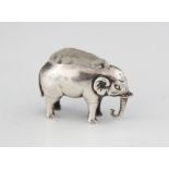 A silver novelty elephant pin cushion, Adie & Lovekin Ltd, Birmingham (date letter worn), 4.3cm