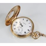 A 9ct Vertex half hunter pocket watch, the white circular dial with Roman numerals and outer seconds