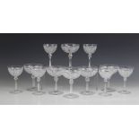 A set of six champagne coupes, probably American 20th century, each bowl with moulded brilliant