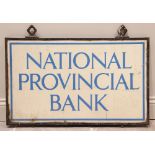 A double sided iron and enamelled 'National Provincial Bank' sign, mid 20th century, the rectangular