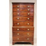 A late George III mahogany chest on chest, the moulded and simulated dentil cornice above an