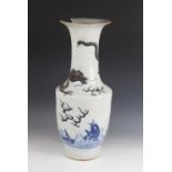 A large Chinese porcelain Ge-Ware baluster vase, 19th century, relief moulded with a batavian dragon