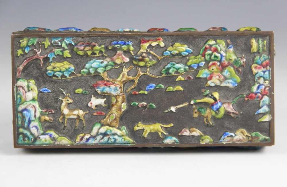 A Chinese enamelled brass box and cover, early 20th century, of rectangular form decorated with - Image 4 of 4