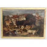 Manner of Richard Ansdell RA (British, 1815-1885), A dog and donkeys at a campsite, Unsigned, Oil on