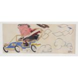 JOHN HURT INTEREST: A cartoon by "Gary" depicting John Hurt in a vintage car, signed by John Hurt in