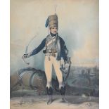 J. Green (English school, 19th century), Full length portrait of an officer of the 18th Hussars on