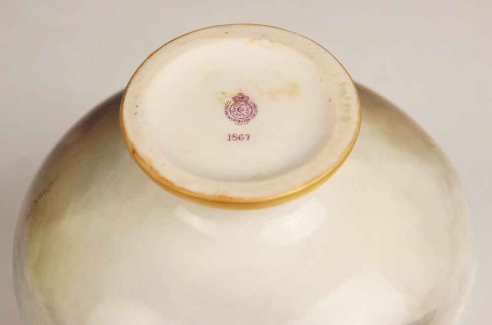 A Royal Worcester vase, early 20th century, of compressed spherical form, decorated by James Stinton - Image 2 of 4