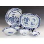Six pieces of Chinese blue and white porcelain, Qianlong (1736-1795) and later, comprising; a meat