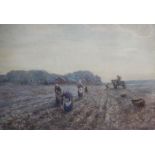 James W. Milliken (exh. 1887-1930), "Field Workers, Oglet, Evening", Watercolour on paper, Signed