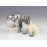 Two Copenhagen groups, comprising; a pair of owls, model number '834', 8.5cm high, and a Pug,