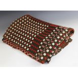 A Welsh wool blanket, of traditional reversible geometric design in red, cream and brown, 214cm x