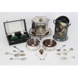 A selection of silver and silver coloured tableware, to include a Victorian biscuit barrel, of