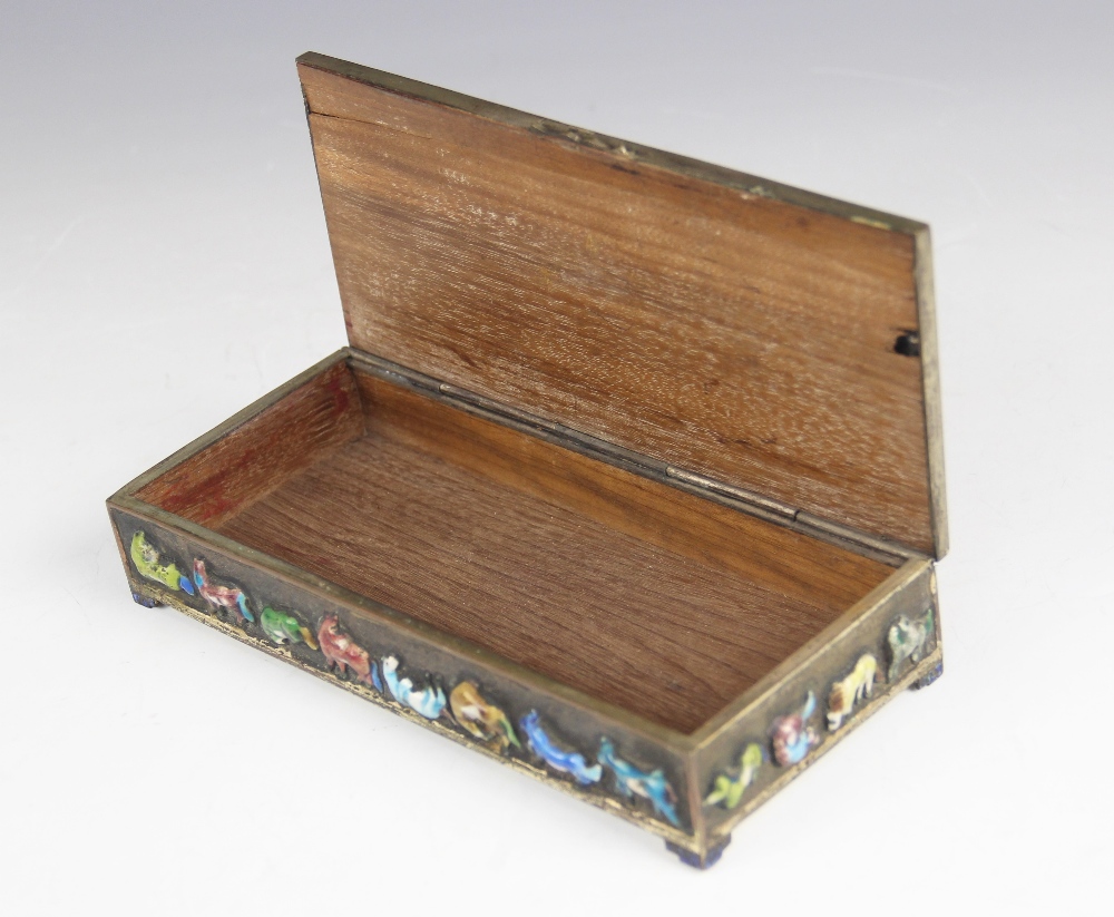 A Chinese enamelled brass box and cover, early 20th century, of rectangular form decorated with - Image 3 of 4