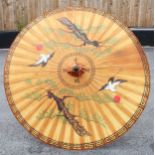A large Japanese painted parasol, early 20th century, with a bamboo shaft, painted with cranes and
