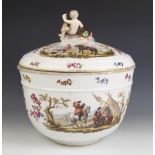 A continental porcelain bowl and cover of large proportions, mid to late 19th century, possibly