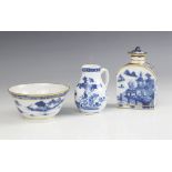 A Chinese export porcelain blue and white sparrow beak jug, externally decorated with flora, fauna