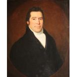 English school (19th century), Bust length portrait of a Regency gentleman in a painted oval, Oil on