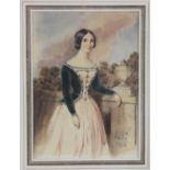 French school (19th century), Three quarter length portrait of a young lady, Watercolour on paper,