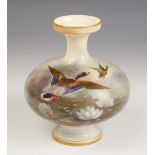 A Royal Worcester vase, early 20th century, of compressed spherical form, decorated by James Stinton