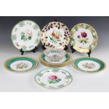 A set of six 19th century Staffordshire dinner plates, each with a hand-painted floral bouquet to