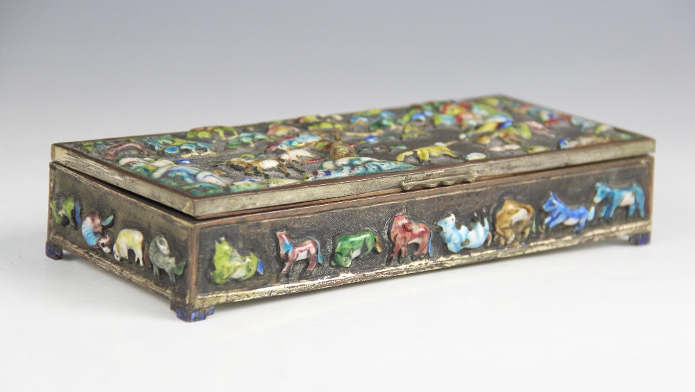 A Chinese enamelled brass box and cover, early 20th century, of rectangular form decorated with - Image 2 of 4