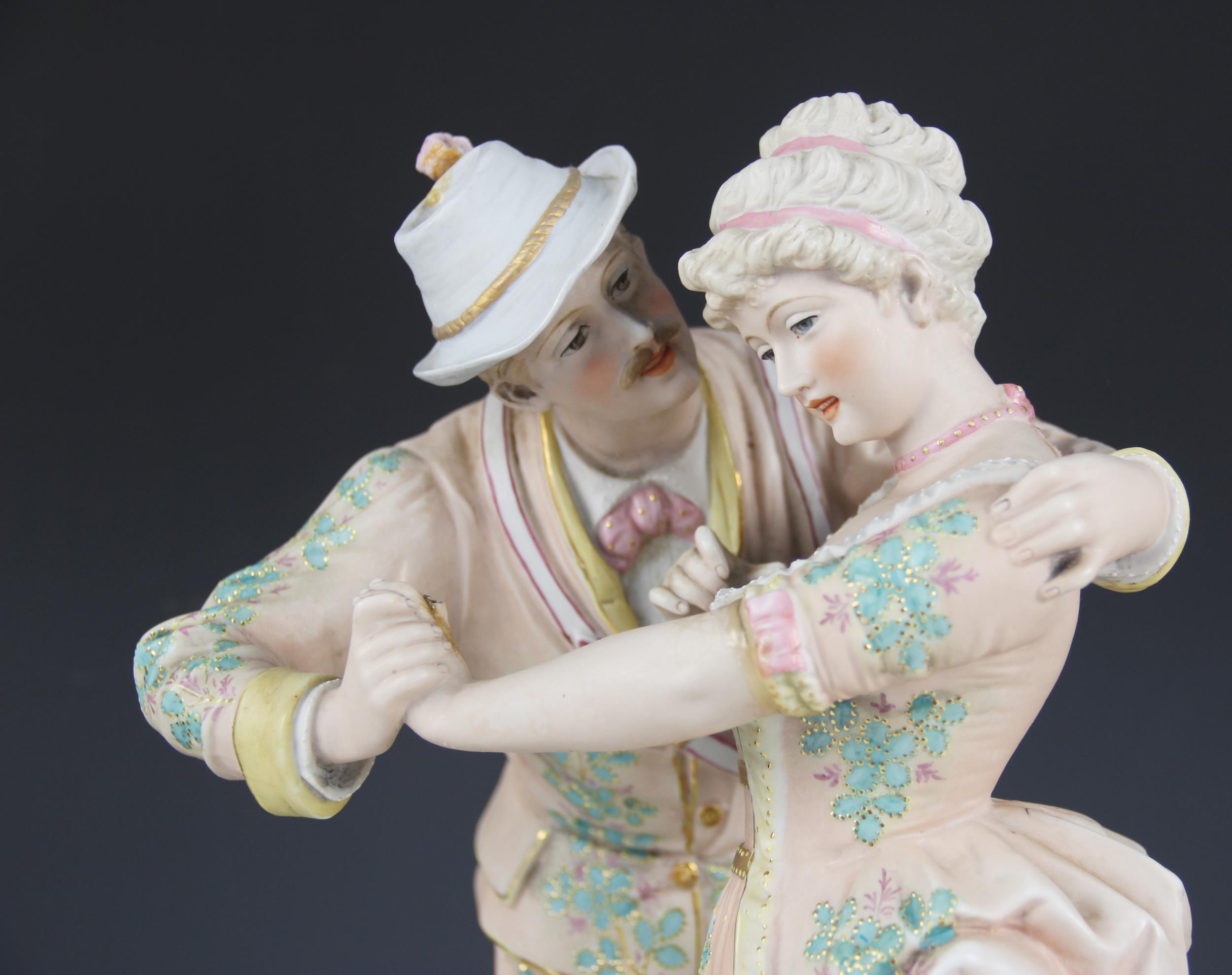 An Austrian bisque figure of a courting couple, early 20th century, gilt highlighted, 42cm high ( - Image 3 of 5