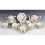 A Japanese Noritake tea service, 20th century, comprising; a teapot and cover, six teacups and