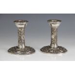 A pair of silver mounted desk candlesticks, Broadway & Co, Birmingham 1967-68, cylindrical columns