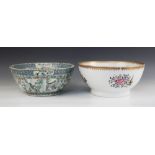 A Chinese Famille Verte export porcelain punch bowl, 19th century, decorated both internally and